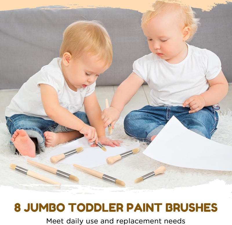 Sinload 8 Pcs Watercolor Paint Brushes for Kid Baby Toddler Jumbo Brushes with Chubby Wood Handles Easy to Grip Round Paintbrushes Non Toxic Vegan Bristles for Painting Art Supplies Craft Projects - Image 5